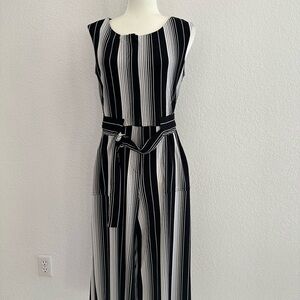 Neiman Marcus Black and Gray Striped Jumpsuit